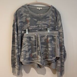 Z Supply Gray Camo Sweatshirt and Shorts Set